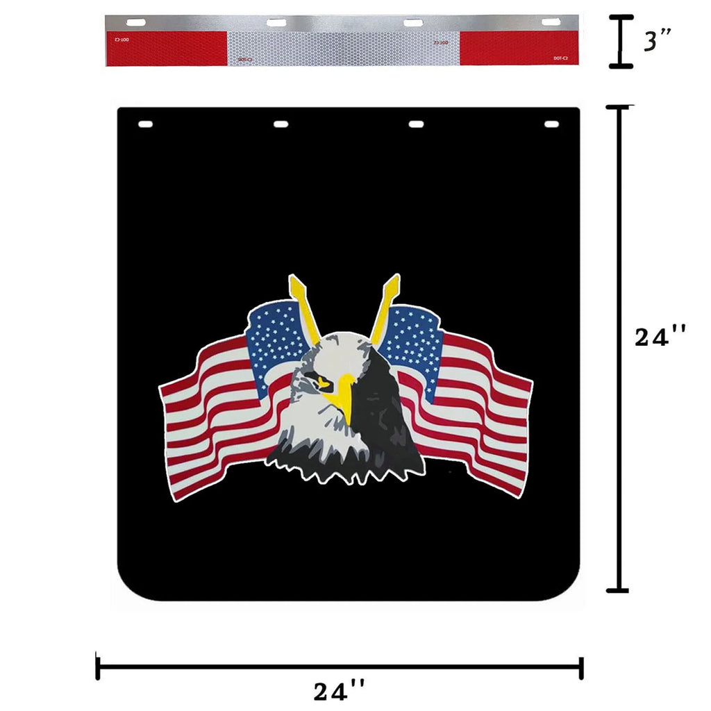 24"x3"Reflector Strips and 24"X24"Heavy-Duty Trucks Mud Flaps  for Trailers Semi Trucks Black 2sets