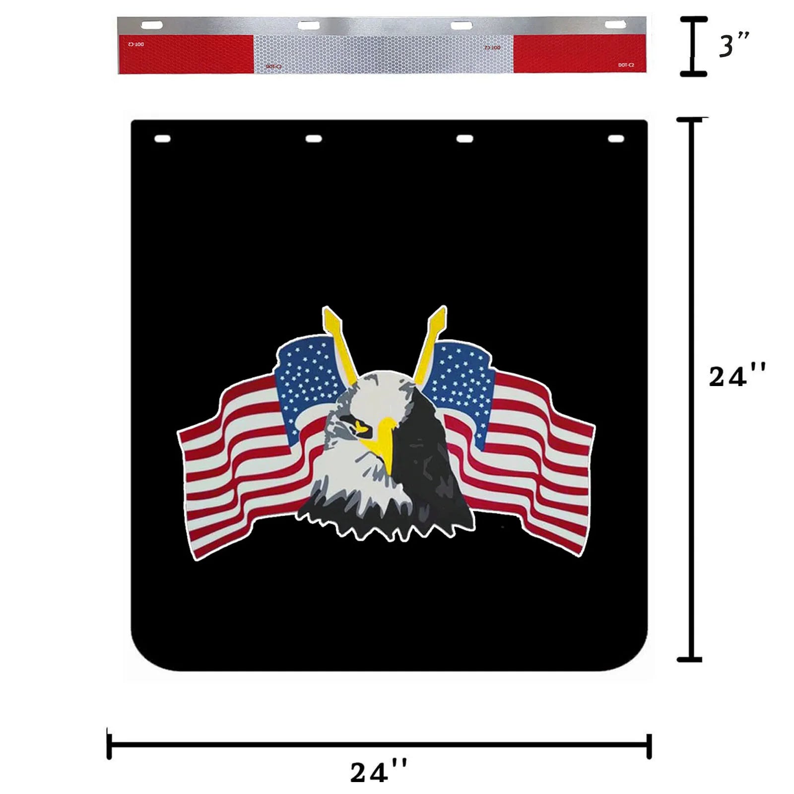 24"x3"Reflector Strips and 24"X24"Heavy-Duty Trucks Mud Flaps  for Trailers Semi Trucks Black 2sets