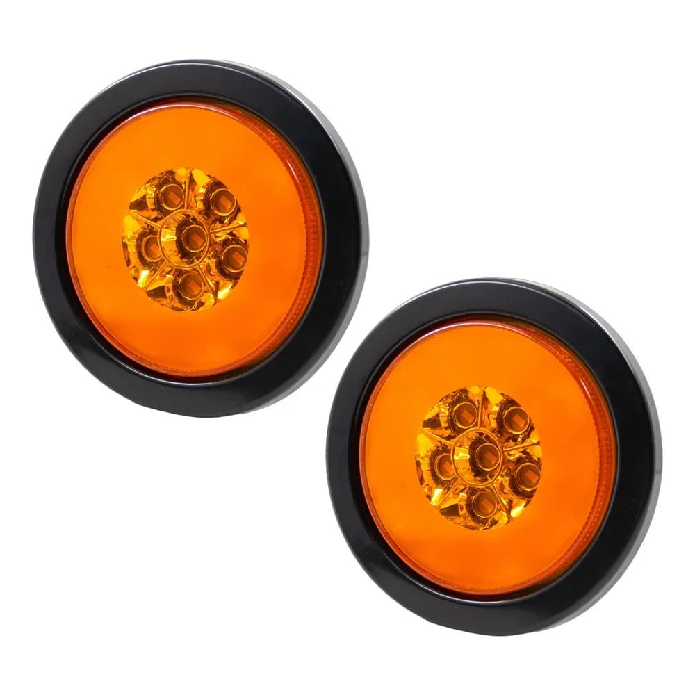 2PCS 12V 24V Round Rear Tail Lights Turn Signal Brake Stop Reverse Lamp for Car Truck Trailer Lorry 16 LED Red Yellow White Lamp