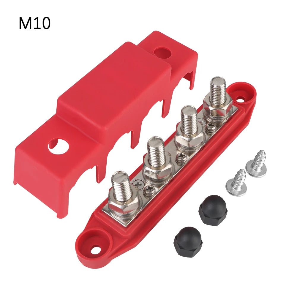 Bus Bar For Boat Truck RV Caravan Car Power Distribution Block 48V 250A DC M8 M10 Stud Electro Junction 5/16" 3/8" Studs 4 Ways