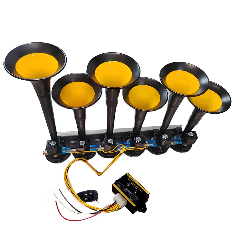 125DB LED 12/24V 36-tone 6-Tube Modification Truck Train Trailer Loud Electric Horn Solenoid Valve Loud Speaker Siren Air Horn