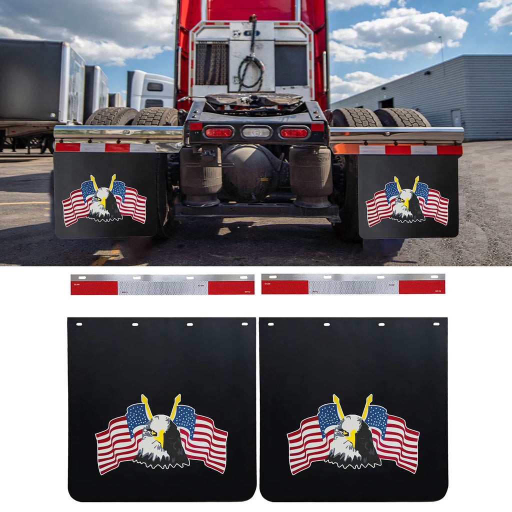 24"x3"Reflector Strips and 24"X24"Heavy-Duty Trucks Mud Flaps  for Trailers Semi Trucks Black 2sets