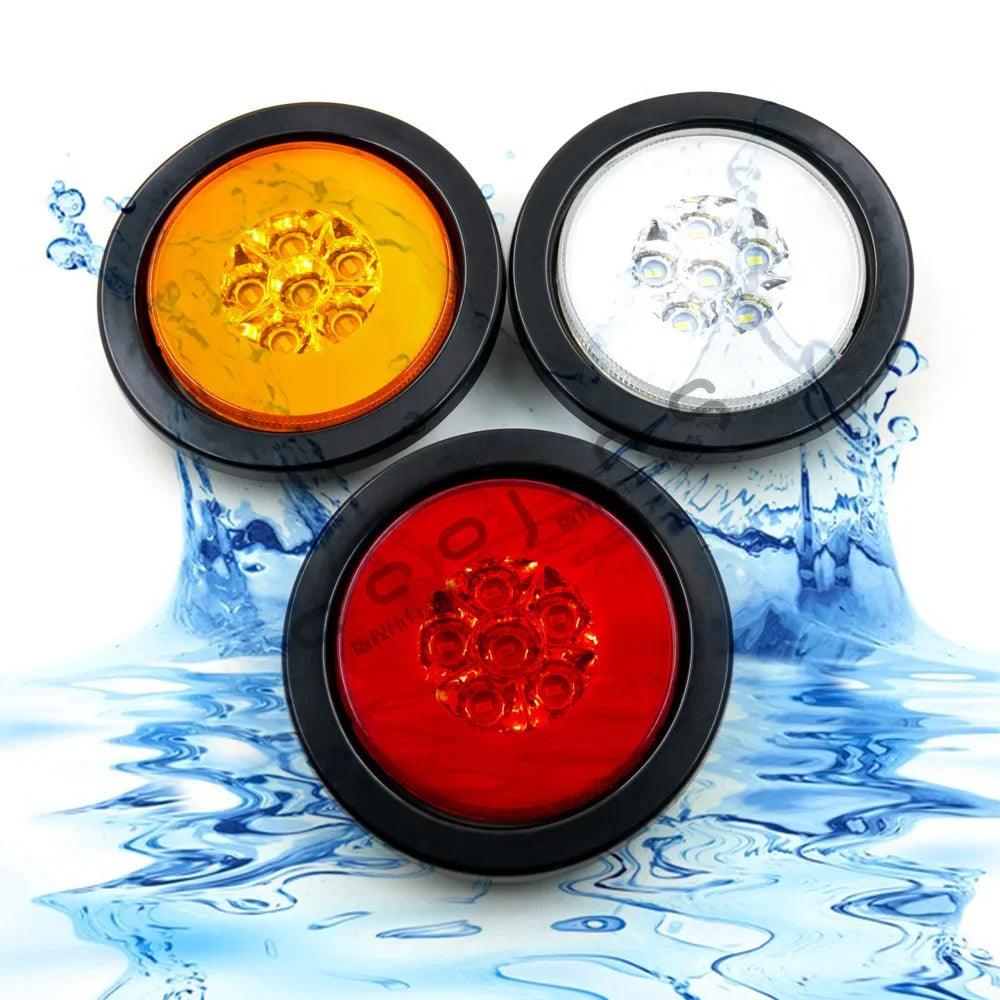 2PCS 12V 24V Round Rear Tail Lights Turn Signal Brake Stop Reverse Lamp for Car Truck Trailer Lorry 16 LED Red Yellow White Lamp