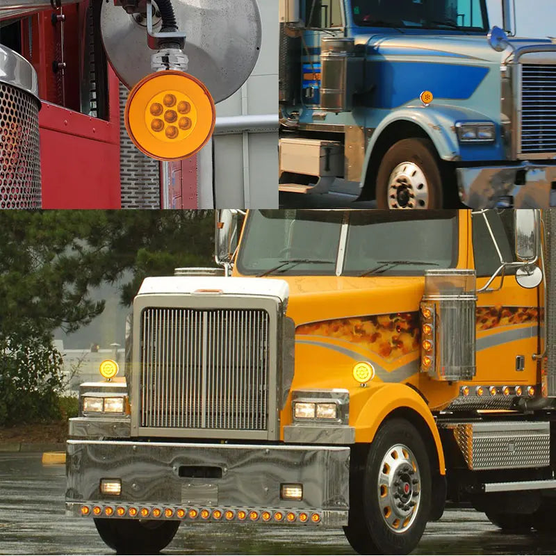 3 inch Truck Double Face LED Pedestal Fender Side Marker Light Flashing Strobe Lamp For Kenworth Peterbilt Freightliner 12V 24V