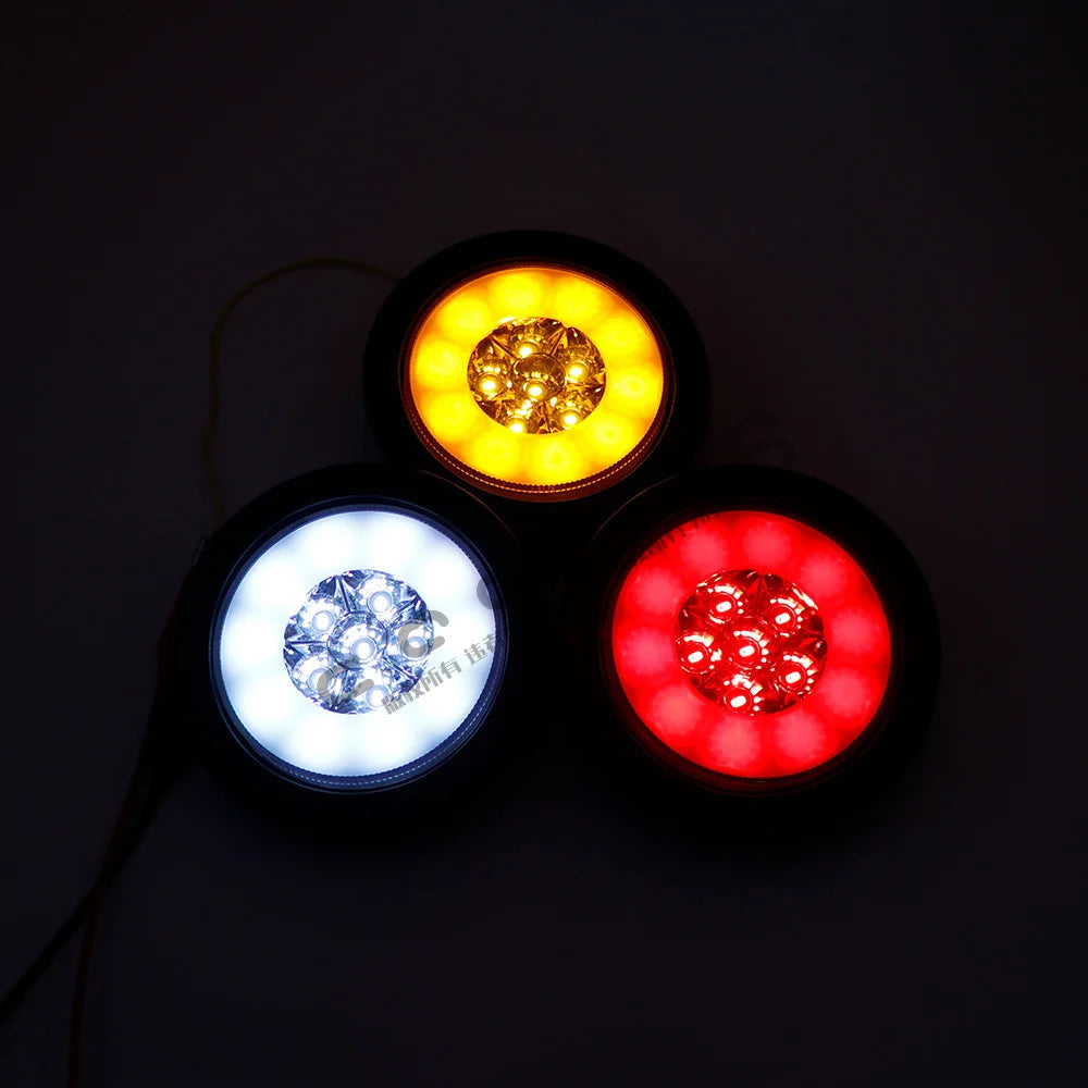 2PCS 12V 24V Round Rear Tail Lights Turn Signal Brake Stop Reverse Lamp for Car Truck Trailer Lorry 16 LED Red Yellow White Lamp