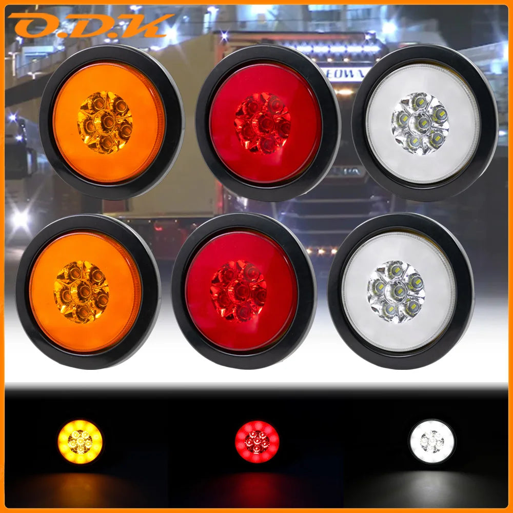 2PCS 12V 24V Round Rear Tail Lights Turn Signal Brake Stop Reverse Lamp for Car Truck Trailer Lorry 16 LED Red Yellow White Lamp