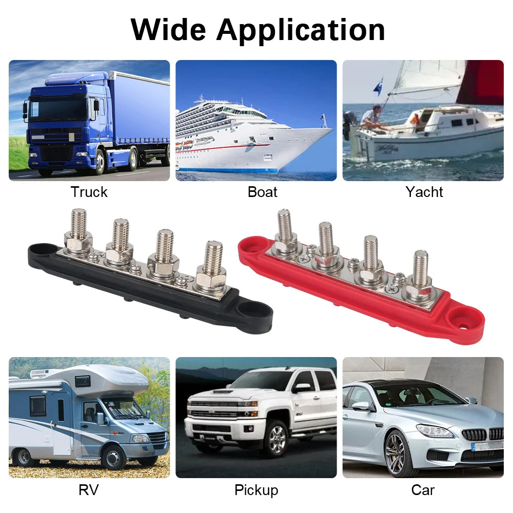 Bus Bar For Boat Truck RV Caravan Car Power Distribution Block 48V 250A DC M8 M10 Stud Electro Junction 5/16" 3/8" Studs 4 Ways