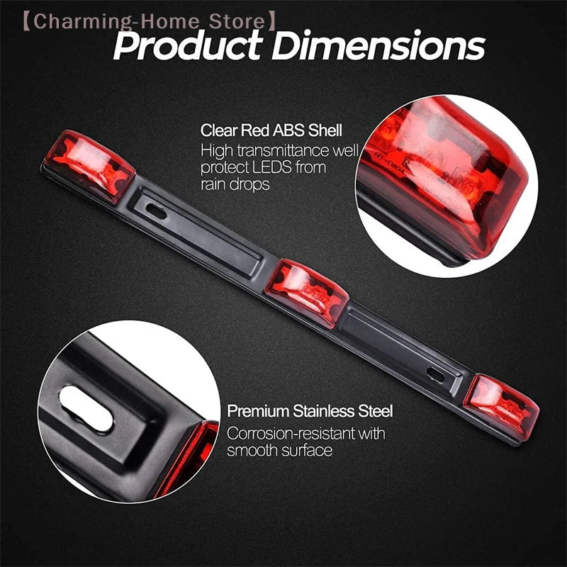 【M】15inch Red Trailer Light Bar 3 Light 9LED Clearance ID Bar Marker Tail Light For Truck Trailer Boat Identification Light