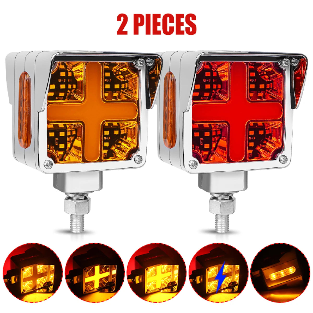 3 inch Red Amber Dual Face LED Pedestal Fender Side Marker Lamp Tail Stop Turn Signal For Peterbilt Kenworth Freightliner 12-24V