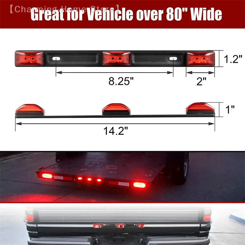 【M】15inch Red Trailer Light Bar 3 Light 9LED Clearance ID Bar Marker Tail Light For Truck Trailer Boat Identification Light