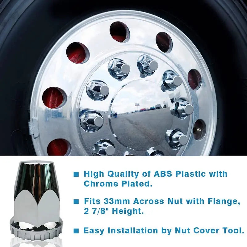 20PCS 33mm ABS Chrome Plastic Thread-on Spiked Lug Nut Covers Bullet Flanged for Semi Trucks Fit Hub Piloted Wheels Trailers Bus