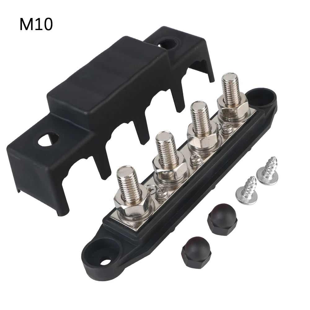 Bus Bar For Boat Truck RV Caravan Car Power Distribution Block 48V 250A DC M8 M10 Stud Electro Junction 5/16" 3/8" Studs 4 Ways