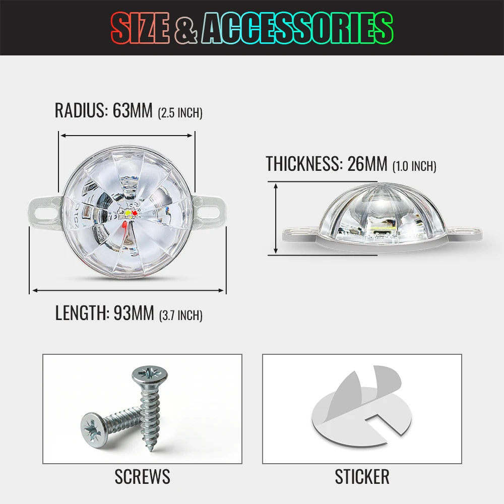 LED Lens Watermelon Lights - Durable Stainless Steel Bezel Turn Signal Markers for Kenworth, for Peterbilt for Trucks