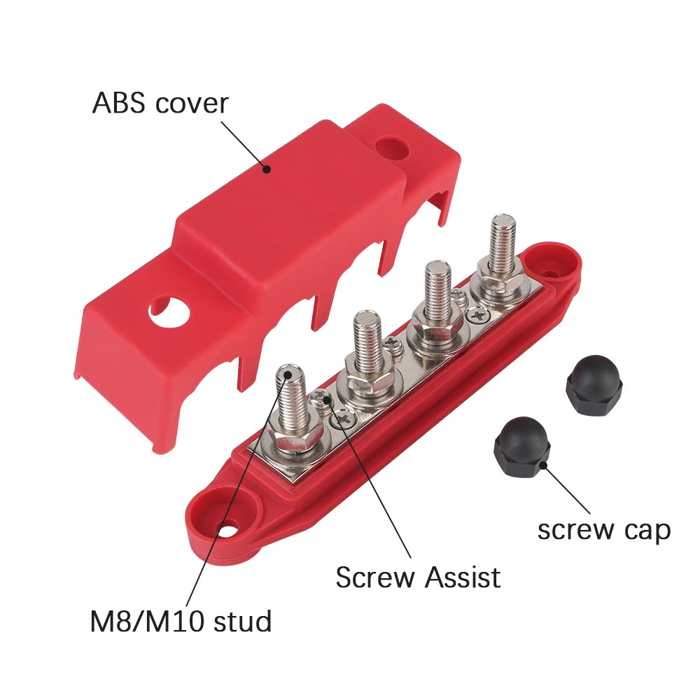 Bus Bar For Boat Truck RV Caravan Car Power Distribution Block 48V 250A DC M8 M10 Stud Electro Junction 5/16" 3/8" Studs 4 Ways