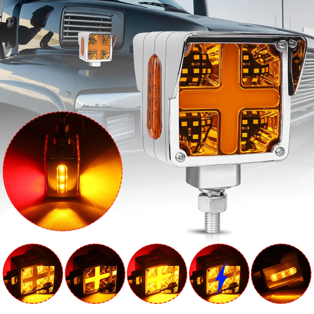 3 inch Red Amber Dual Face LED Pedestal Fender Side Marker Lamp Tail Stop Turn Signal For Peterbilt Kenworth Freightliner 12-24V