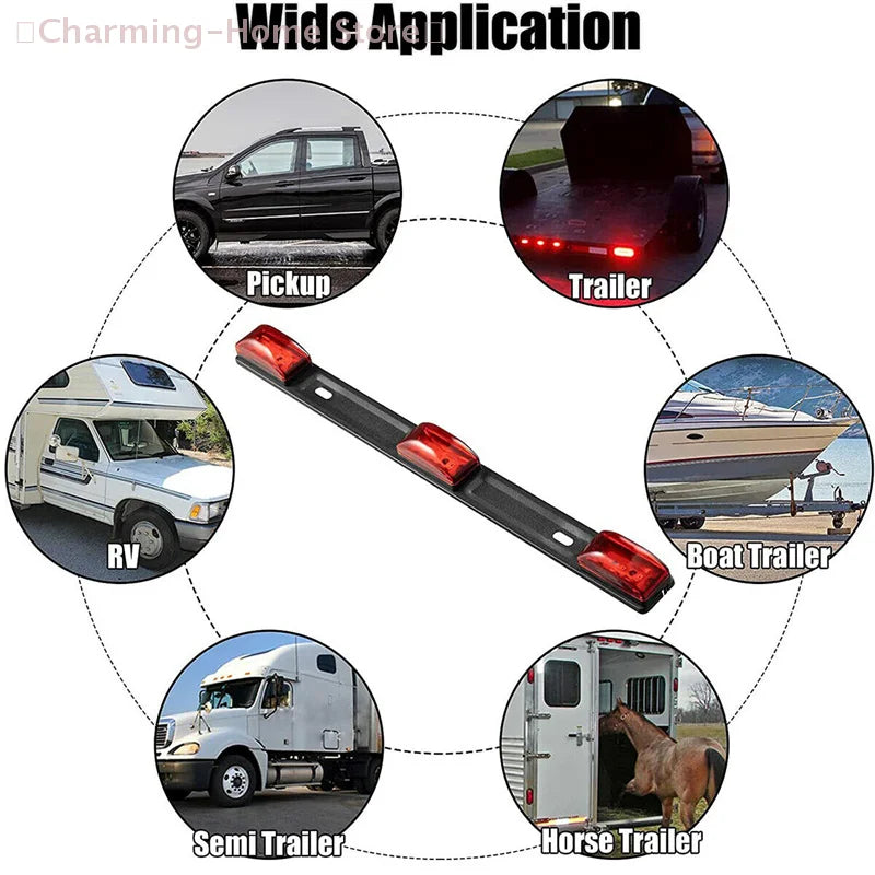 【M】15inch Red Trailer Light Bar 3 Light 9LED Clearance ID Bar Marker Tail Light For Truck Trailer Boat Identification Light