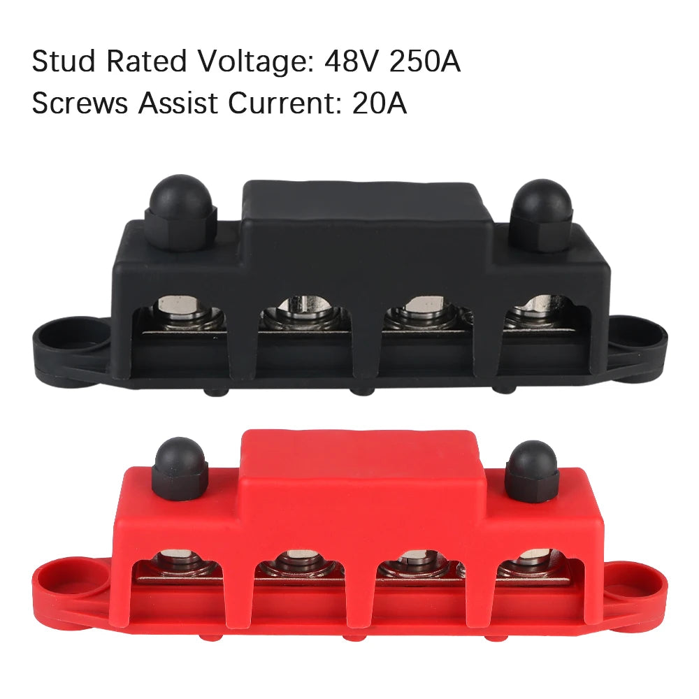 Bus Bar For Boat Truck RV Caravan Car Power Distribution Block 48V 250A DC M8 M10 Stud Electro Junction 5/16" 3/8" Studs 4 Ways