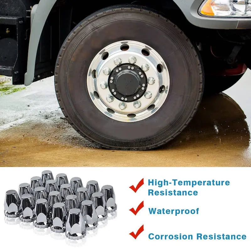 20PCS 33mm ABS Chrome Plastic Thread-on Spiked Lug Nut Covers Bullet Flanged for Semi Trucks Fit Hub Piloted Wheels Trailers Bus