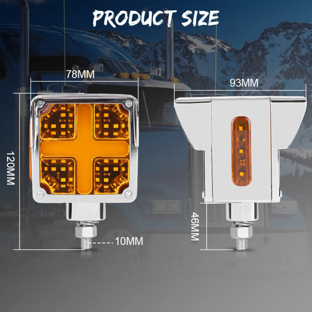 3 inch Red Amber Dual Face LED Pedestal Fender Side Marker Lamp Tail Stop Turn Signal For Peterbilt Kenworth Freightliner 12-24V