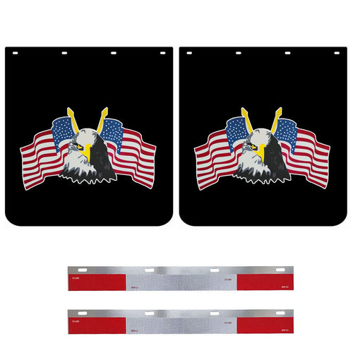 24"x3"Reflector Strips and 24"X24"Heavy-Duty Trucks Mud Flaps  for Trailers Semi Trucks Black 2sets