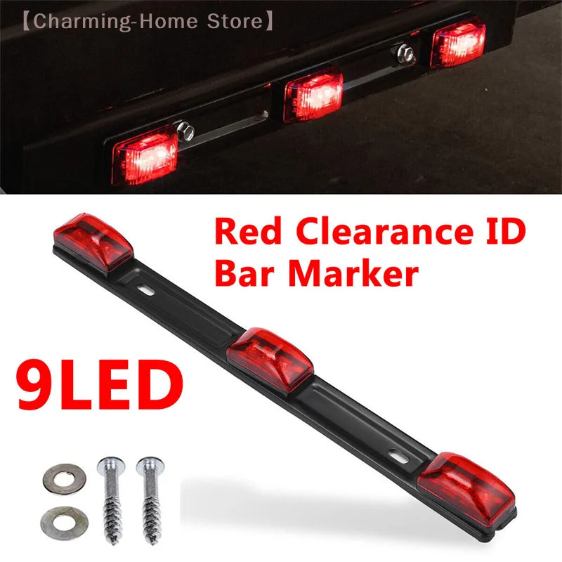 【M】15inch Red Trailer Light Bar 3 Light 9LED Clearance ID Bar Marker Tail Light For Truck Trailer Boat Identification Light