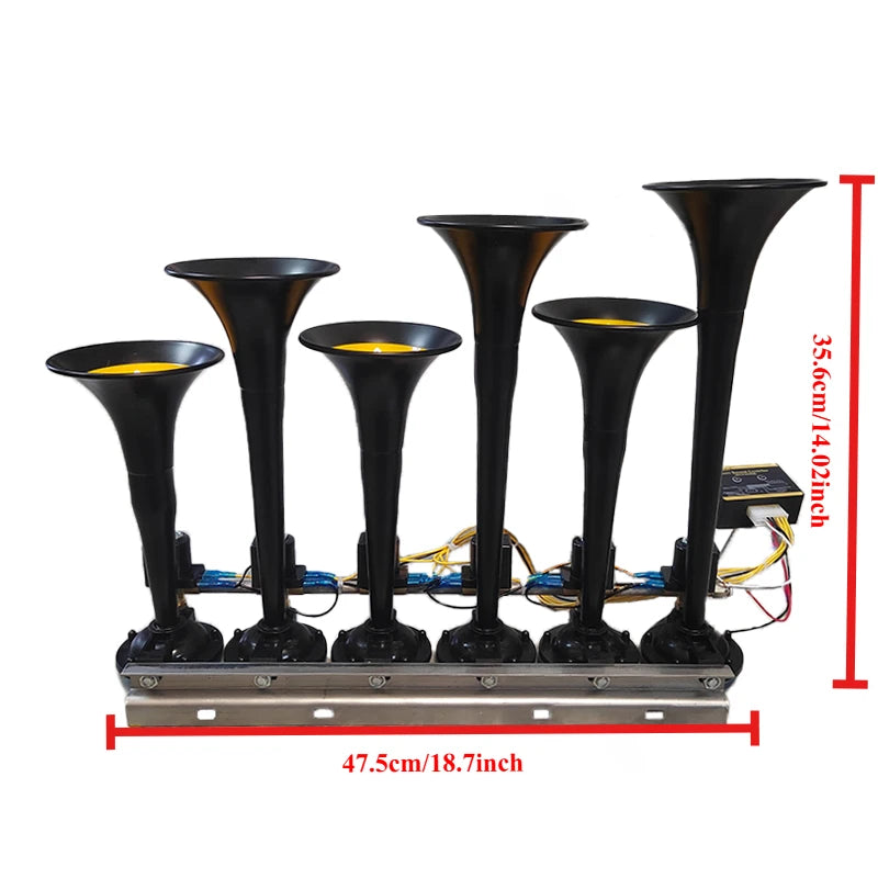125DB LED 12/24V 36-tone 6-Tube Modification Truck Train Trailer Loud Electric Horn Solenoid Valve Loud Speaker Siren Air Horn
