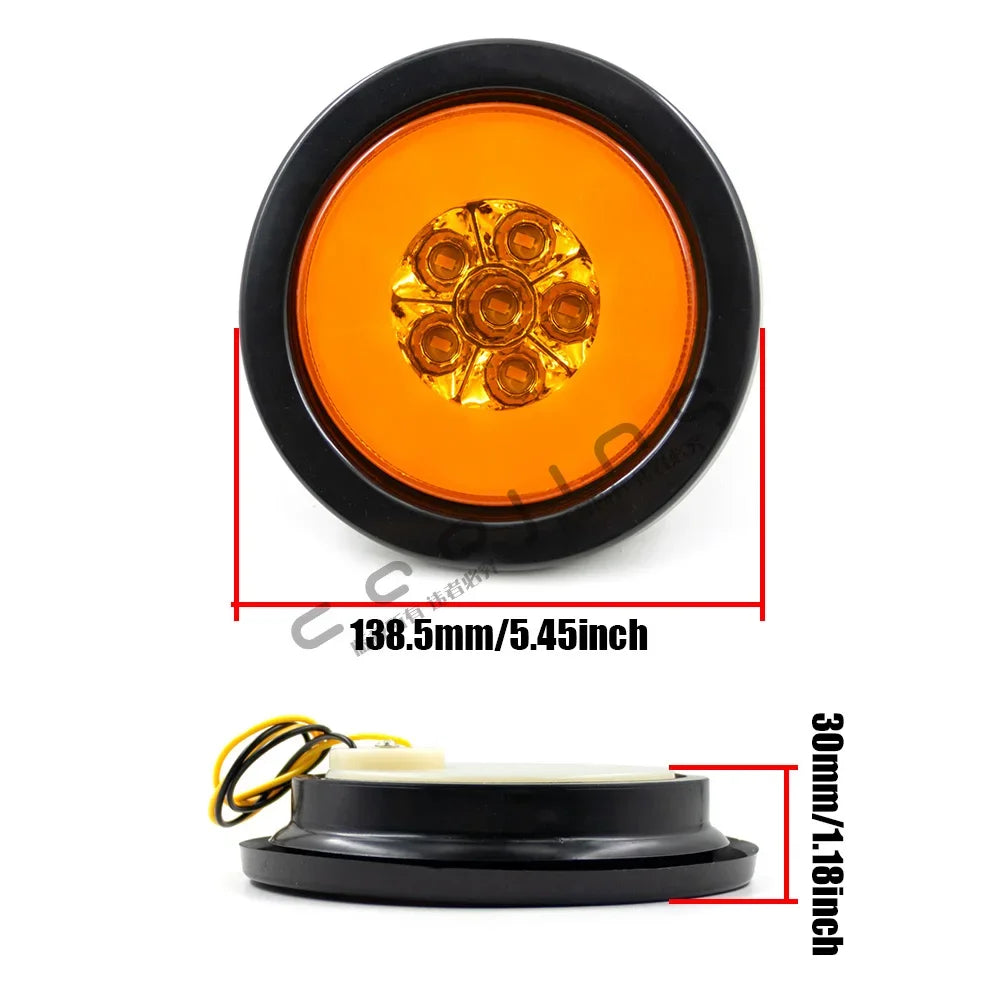 2PCS 12V 24V Round Rear Tail Lights Turn Signal Brake Stop Reverse Lamp for Car Truck Trailer Lorry 16 LED Red Yellow White Lamp