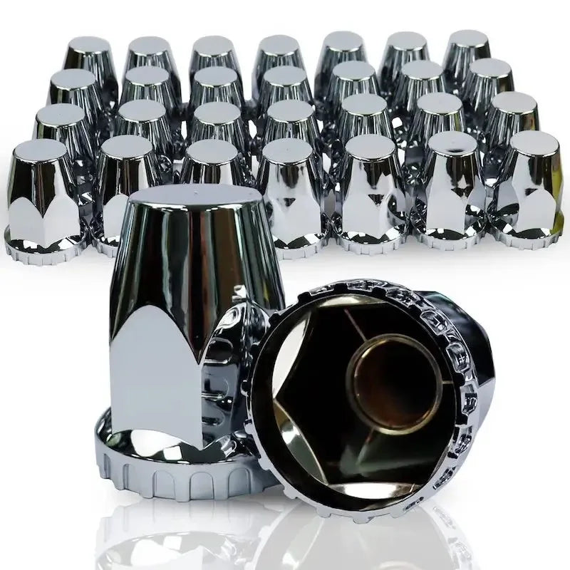 20PCS 33mm ABS Chrome Plastic Thread-on Spiked Lug Nut Covers Bullet Flanged for Semi Trucks Fit Hub Piloted Wheels Trailers Bus